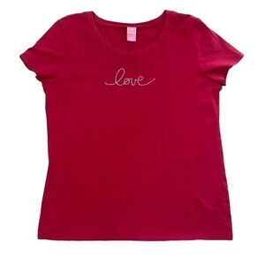 Red “Love” Crystal Short Sleeved T Shirt Size XL